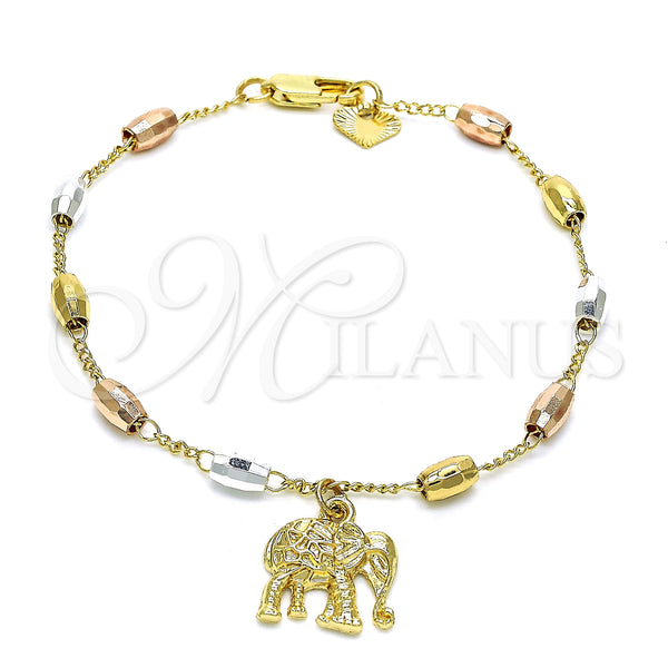 Gold Filled Bracelet — Bracelet Rosary Elephant Design Polished Tricolor 03. — main product view — SKU 128387 | Oro Laminado brazalete — Bracelet Rosary Elephant diseño pulido Tricolor 03. — SKU 128387