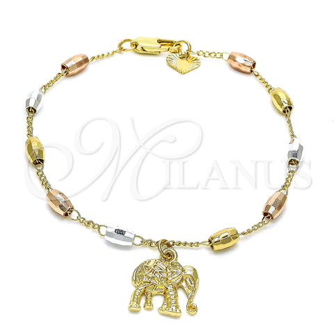 Oro Laminado Bracelet Rosary, Gold Filled Style Elephant Design, Polished, Tricolor, 03.351.0023.08