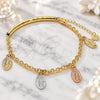 Oro Laminado Charm Bracelet, Gold Filled Style Guadalupe Design, Polished, Tricolor, 03.351.0024.08 (04 MM Thickness, 8 Inches Length)