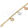 Oro Laminado Charm Bracelet, Gold Filled Style San Benito Design, Diamond Cutting Finish, Tricolor, 03.351.0025.07 (04 MM Thickness, 7 Inches Length)