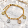 Oro Laminado Charm Bracelet, Gold Filled Style San Benito Design, Diamond Cutting Finish, Tricolor, 03.351.0025.07 (04 MM Thickness, 7 Inches Length)