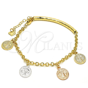 Gold Filled Bracelet — Charm Bracelet San Benito Design Diamond Cutting Tricolor — main product view — SKU 128389 | Oro Laminado brazalete — Charm Bracelet San Benito diseño Diamond Cutting Tricolor — SKU 128389