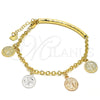 Oro Laminado Charm Bracelet, Gold Filled Style San Benito Design, Diamond Cutting Finish, Tricolor, 03.351.0025.07 (04 MM Thickness, 7 Inches Length)