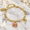 Oro Laminado Charm Bracelet, Gold Filled Style Owl and Elephant Design, Polished, Tricolor, 03.351.0027.07 (04 MM Thickness, 7 Inches Length)