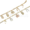 Oro Laminado Charm Bracelet, Gold Filled Style Owl and Elephant Design, Polished, Tricolor, 03.351.0027.07 (04 MM Thickness, 7 Inches Length)