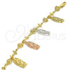 Oro Laminado Fancy Bracelet, Gold Filled Style Guadalupe and Cross Design, Polished, Tricolor, 03.351.0030.07 (07 MM Thickness, 7 Inches Length)