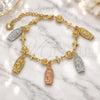 Oro Laminado Fancy Bracelet, Gold Filled Style Guadalupe and Cross Design, Polished, Tricolor, 03.351.0030.07 (07 MM Thickness, 7 Inches Length)
