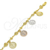 Oro Laminado Charm Bracelet, Gold Filled Style San Benito Design, Polished, Tricolor, 03.351.0031.07 (07 MM Thickness, 7 Inches Length)