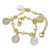 Oro Laminado Charm Bracelet, Gold Filled Style San Benito Design, Polished, Tricolor, 03.351.0031.07 (07 MM Thickness, 7 Inches Length)