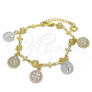 Gold Filled Bracelet — Charm Bracelet San Benito Design Polished Tricolor 03. — main product view — SKU 128395 | Oro Laminado brazalete — Charm Bracelet San Benito diseño pulido Tricolor 03. — SKU 128395