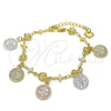Oro Laminado Charm Bracelet, Gold Filled Style San Benito Design, Polished, Tricolor, 03.351.0031.07 (07 MM Thickness, 7 Inches Length)