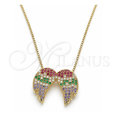 Oro Laminado Pendant Necklace, Gold Filled Style with Multicolor Micro Pave, Polished, Golden Finish, 04.353.0002.18 (01 MM Thickness, 18 Inches Length)
