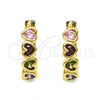 Oro Laminado Huggie Hoop, Gold Filled Style Heart Design, with Multicolor Cubic Zirconia, Polished, Golden Finish, 02.237.0029.15