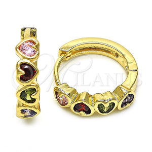 Gold Filled Hoop Earrings — Huggie Hoop Heart Design with Multicolor Cubic Zirconia — main product view — SKU 128406 | Oro Laminado aretes de aro — Huggie Hoop corazón diseño with Multicolor Cubic Zirconia — SKU 128406