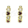 Oro Laminado Huggie Hoop, Gold Filled Style Heart Design, with Garnet and White Cubic Zirconia, Polished, Golden Finish, 02.237.0029.2.15