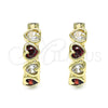 Oro Laminado Huggie Hoop, Gold Filled Style Heart Design, with Garnet and White Cubic Zirconia, Polished, Golden Finish, 02.237.0029.2.15