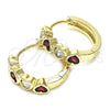 Oro Laminado Huggie Hoop, Gold Filled Style Heart Design, with Garnet and White Cubic Zirconia, Polished, Golden Finish, 02.237.0029.2.15