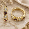 Oro Laminado Huggie Hoop, Gold Filled Style Heart Design, with Garnet and White Cubic Zirconia, Polished, Golden Finish, 02.237.0029.2.15