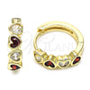 Oro Laminado Huggie Hoop, Gold Filled Style Heart Design, with Garnet and White Cubic Zirconia, Polished, Golden Finish, 02.237.0029.2.15