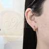 Oro Laminado Huggie Hoop, Gold Filled Style with Garnet and White Cubic Zirconia, Polished, Golden Finish, 02.237.0030.15