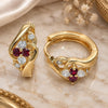 Oro Laminado Huggie Hoop, Gold Filled Style with Garnet and White Cubic Zirconia, Polished, Golden Finish, 02.237.0030.15