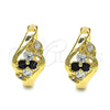 Oro Laminado Huggie Hoop, Gold Filled Style with Black and White Cubic Zirconia, Polished, Golden Finish, 02.237.0030.1.15