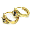 Oro Laminado Huggie Hoop, Gold Filled Style with Black and White Cubic Zirconia, Polished, Golden Finish, 02.237.0030.1.15