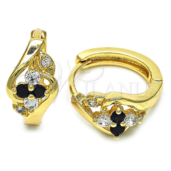 Gold Filled Hoop Earrings — Huggie Hoop with Black and White Cubic Zirconia — main product view — SKU 128410 | Oro Laminado aretes de aro — Huggie Hoop with negro and blanco Cubic Zirconia — SKU 128410