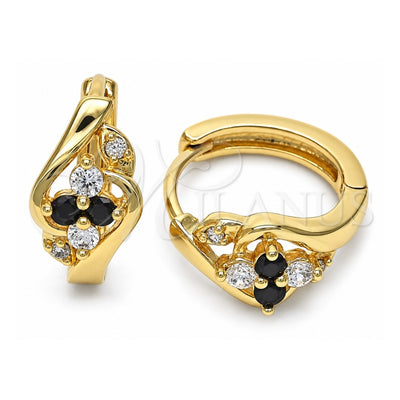 Oro Laminado Huggie Hoop, Gold Filled Style with Black and White Cubic Zirconia, Polished, Golden Finish, 02.237.0030.1.15