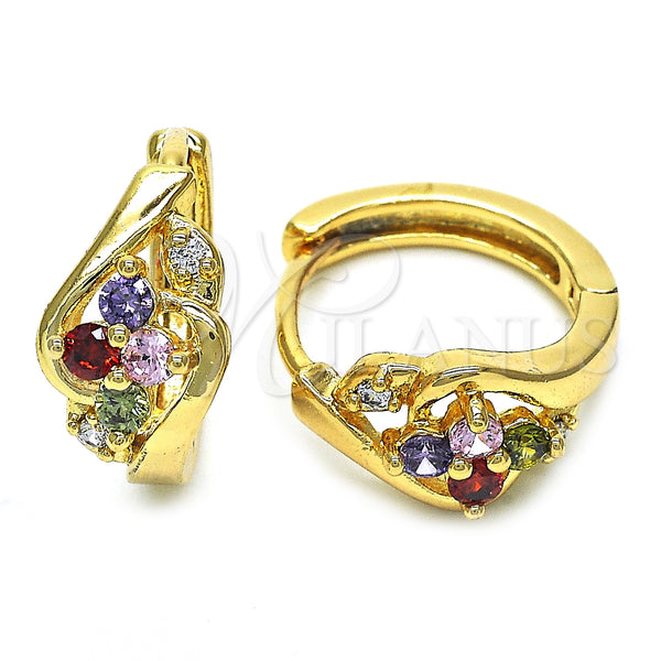 Gold Filled Hoop Earrings — Huggie Hoop with Multicolor Cubic Zirconia Polished 02. — main product view — SKU 128411 | Oro Laminado aretes de aro — Huggie Hoop with Multicolor Cubic Zirconia pulido 02. — SKU 128411