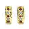 Oro Laminado Huggie Hoop, Gold Filled Style with Garnet and White Cubic Zirconia, Polished, Golden Finish, 02.237.0031.15