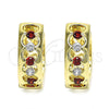 Oro Laminado Huggie Hoop, Gold Filled Style with Garnet and White Cubic Zirconia, Polished, Golden Finish, 02.237.0031.15