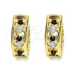 Oro Laminado Huggie Hoop, Gold Filled Style with Black and White Cubic Zirconia, Polished, Golden Finish, 02.237.0031.1.15