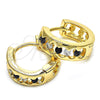 Oro Laminado Huggie Hoop, Gold Filled Style with Black and White Cubic Zirconia, Polished, Golden Finish, 02.237.0031.1.15