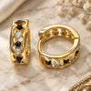 Oro Laminado Huggie Hoop, Gold Filled Style with Black and White Cubic Zirconia, Polished, Golden Finish, 02.237.0031.1.15
