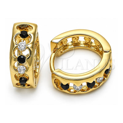 Oro Laminado Huggie Hoop, Gold Filled Style with Black and White Cubic Zirconia, Polished, Golden Finish, 02.237.0031.1.15