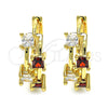 Oro Laminado Huggie Hoop, Gold Filled Style with Garnet and White Cubic Zirconia, Polished, Golden Finish, 02.237.0032.15