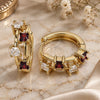 Oro Laminado Huggie Hoop, Gold Filled Style with Garnet and White Cubic Zirconia, Polished, Golden Finish, 02.237.0032.15