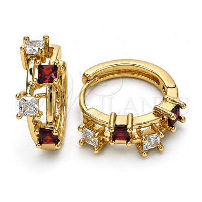 Oro Laminado Huggie Hoop, Gold Filled Style with Garnet and White Cubic Zirconia, Polished, Golden Finish, 02.237.0032.15