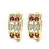 Oro Laminado Huggie Hoop, Gold Filled Style with Garnet and White Cubic Zirconia, Polished, Golden Finish, 02.237.0033.15
