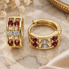 Oro Laminado Huggie Hoop, Gold Filled Style with Garnet and White Cubic Zirconia, Polished, Golden Finish, 02.237.0033.15