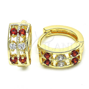 Gold Filled Hoop Earrings — Huggie Hoop with Garnet and White Cubic Zirconia — main product view — SKU 128418 | Oro Laminado aretes de aro — Huggie Hoop with Garnet and blanco Cubic Zirconia — SKU 128418