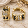 Oro Laminado Huggie Hoop, Gold Filled Style with Black and White Cubic Zirconia, Polished, Golden Finish, 02.237.0033.1.15