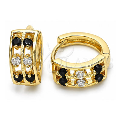 Oro Laminado Huggie Hoop, Gold Filled Style with Black and White Cubic Zirconia, Polished, Golden Finish, 02.237.0033.1.15
