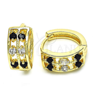 Gold Filled Hoop Earrings — Huggie Hoop with Black and White Cubic Zirconia — main product view — SKU 128419 | Oro Laminado aretes de aro — Huggie Hoop with negro and blanco Cubic Zirconia — SKU 128419