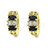 Oro Laminado Huggie Hoop, Gold Filled Style with Black and White Cubic Zirconia, Polished, Golden Finish, 02.237.0035.1.15