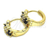 Oro Laminado Huggie Hoop, Gold Filled Style with Black and White Cubic Zirconia, Polished, Golden Finish, 02.237.0035.1.15