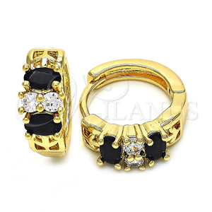 Gold Filled Hoop Earrings — Huggie Hoop with Black and White Cubic Zirconia — main product view — SKU 128425 | Oro Laminado aretes de aro — Huggie Hoop with negro and blanco Cubic Zirconia — SKU 128425