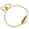 Oro Laminado Adjustable Bolo Bracelet, Gold Filled Style with White Cubic Zirconia, White Enamel Finish, Golden Finish, 03.207.0098.10 (01 MM Thickness, 10 Inches Length)