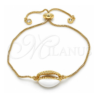 Oro Laminado Adjustable Bolo Bracelet, Gold Filled Style with White Cubic Zirconia, White Enamel Finish, Golden Finish, 03.207.0098.10 (01 MM Thickness, 10 Inches Length)